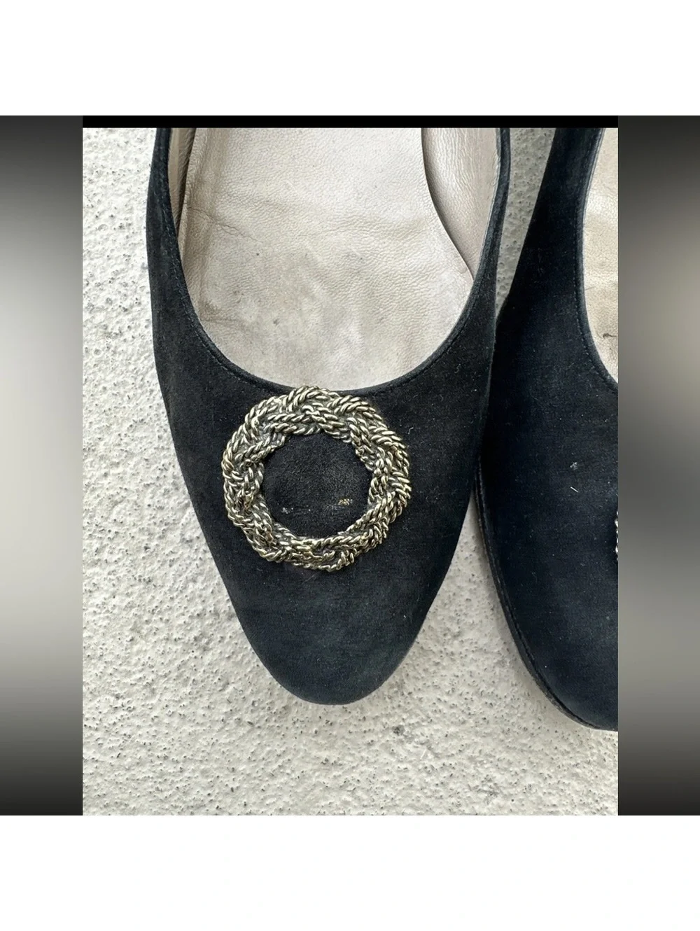 Vintage Ferragamo Black Flats with Gold Accents